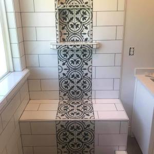 White and Black Shower Installation With Moroccan Pattern
